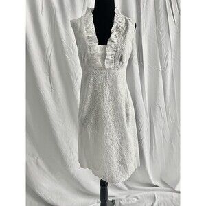 Lilly Pulitzer VTG Ruffled Collar Eyelet Lace White Zip Dress Size 4